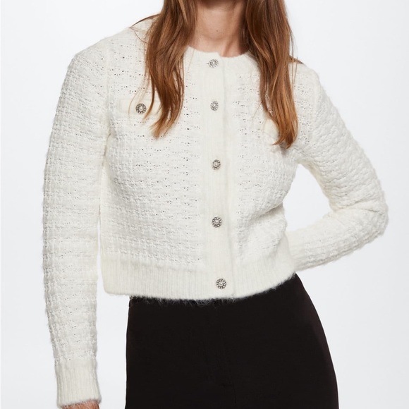 Mango | Sweaters | Knitted Cardigan With Jewel Pearl Buttons | Poshmark
